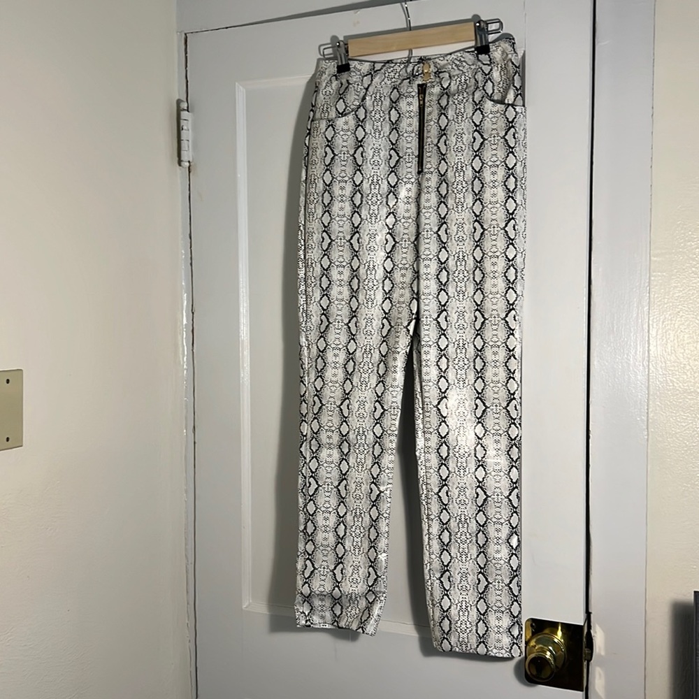 White straight leg snake pants